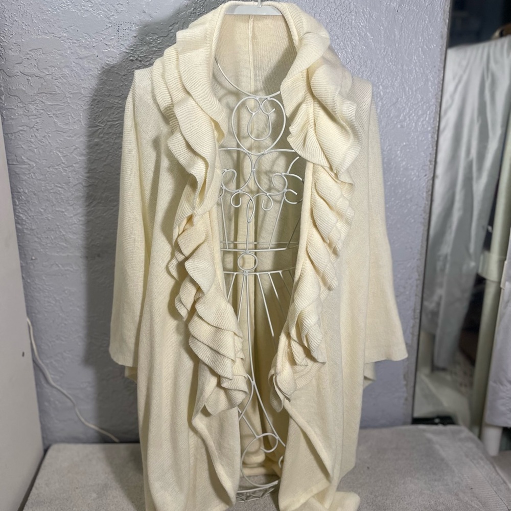 Elegant Cream Ruffled Women's cardigan, romantic, coquette, cottagecore